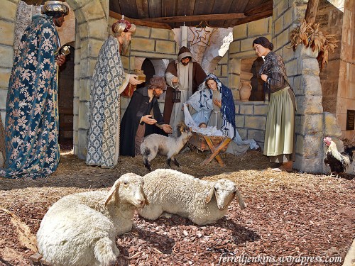 Nativity display in the courtyard of St. Catherine's church in Bethlehem. Photo by Ferrell Jenkins.
