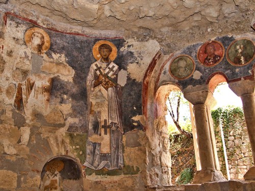 Fresco of Saint Nicholas in the church at Myra. Photo by Al Sandalow.