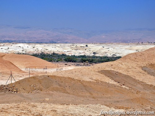 This photo shows the east side of the Jordan River in the foreground, the Ghor (depression) of the Jordan River, the Zor (thicket), the land of Perea on the east side of the Jordan and the mountains of Ammon. Photo by Ferrell Jenkins.
