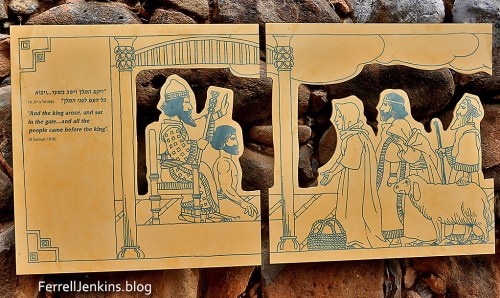 Sign in the gate of Dan illustrating the purpose of the podium that was uncovered there. Photo by Ferrell Jenkins.