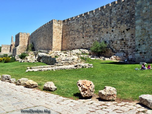 View of the garden and the west wall of the Old City. The view is from the south. Photo by Ferrell Jenkins.