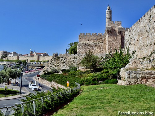 The garden of Walls Around Jerusalem begins on the west at the Jaffa Gate and extends south. Photo by Ferrell Jenkins.
