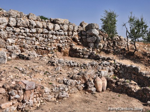 The wall of large stones at the back of the photo is a Cannanite Wall (Middle Bronze - 1650-1600 B.C. The lower wall in the foreground is from the Iron Age. This would include the time of Eli and Samuel. Photo by Ferrell Jenkins.