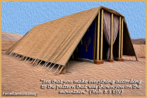 The tabernacle in the wilderness as shown at Timna near Eilat, Israel. Oil adaptation from a photograph. FerrellJenkins.blog.