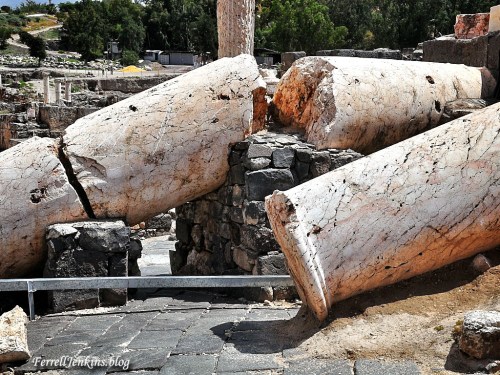 Closeup of the earthquake damage at Bethshean in A.D. 749. Photo by Ferrell Jenkins.