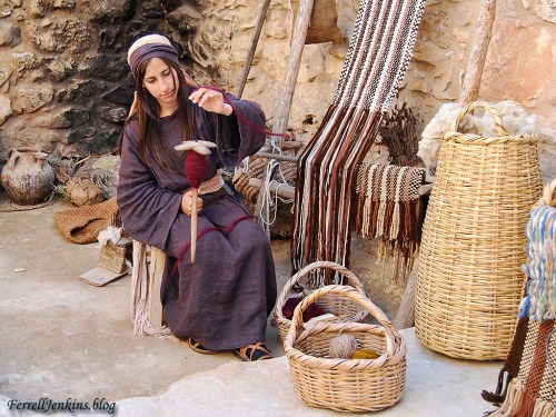 A young lady spinning wool at the Nazareth Village. Photo by Ferrell Jenkins.