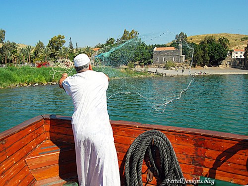 Fisherman casting net on the Sea of Galilee. FerrellJenkins.blog.
