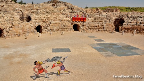 Gladiators at Bet Guvrin keep their distance from each other. Photo: ferrelljenkins.blog.