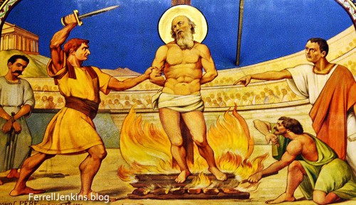 Artist rendition of the martyrdom of Polycarp displayed in the Polycarp church in Izmir. Photo by Ferrell Jenkins.