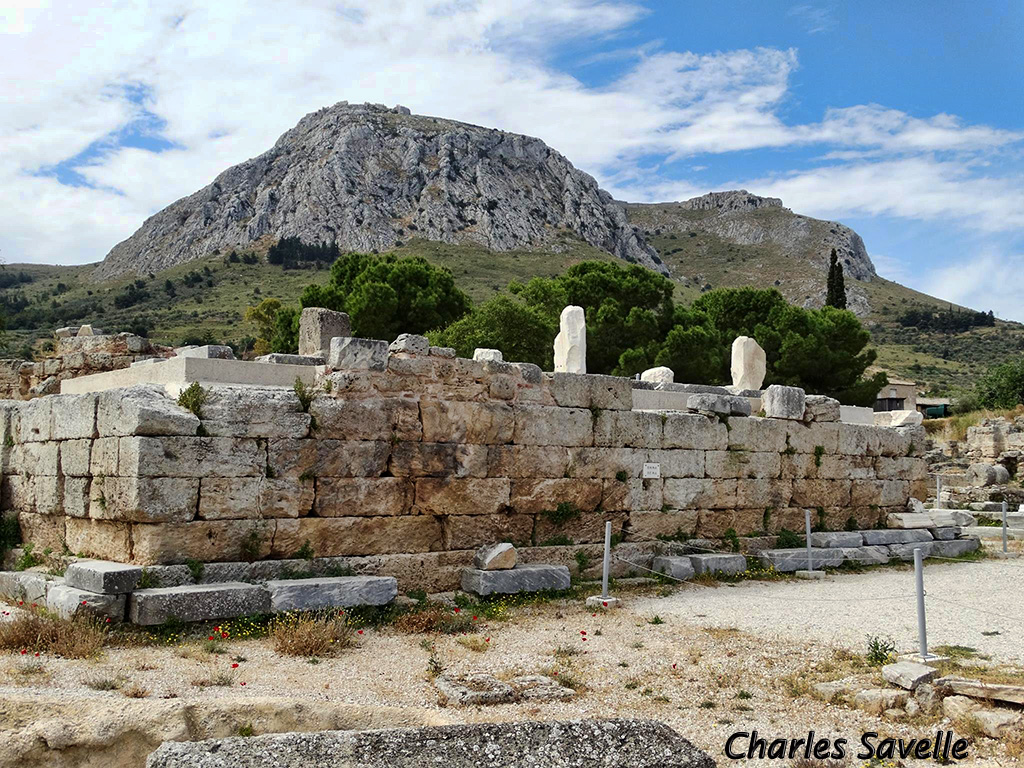 The Bema at Corinth with the Acrocorinth in the background.