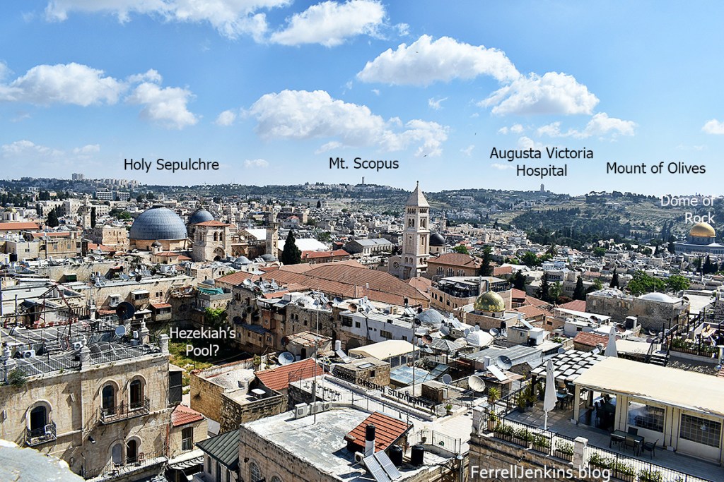 Photo made from the Citadel. Showing identification of several of the significant rooftop buildings. Photo by Ferrell Jenkins.